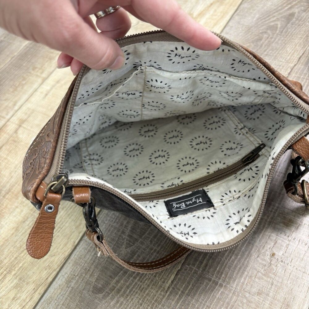 Myra Pastel Small Crossbody Purse Upcycled Cotton Leather Engraved Boho Western - Picture 8 of 12